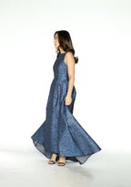 Midnight Blue Embossed Floral Shimmery Gown