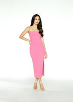 Hot Pink Stretch Midi Dress