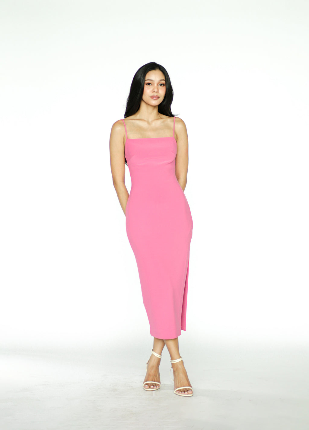 Hot Pink Stretch Midi Dress