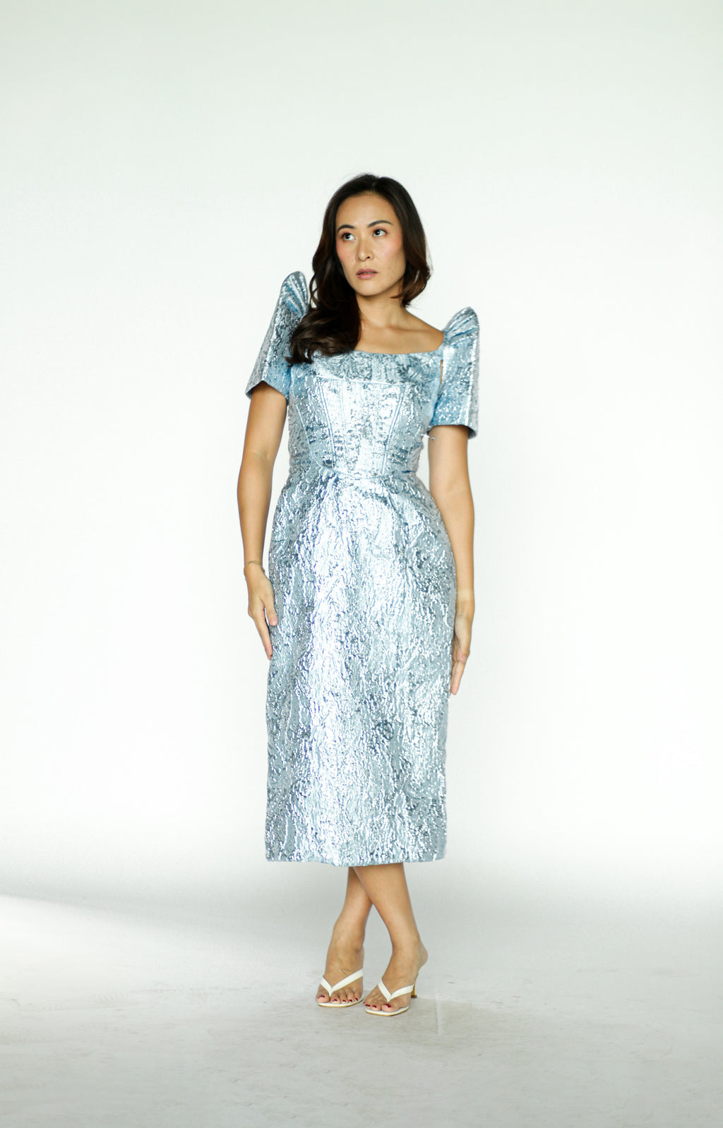 Blue Embossed Sparkly Filipiniana