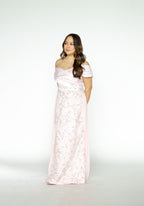 Pink Off Shoulder Formal Gown with Floral Details