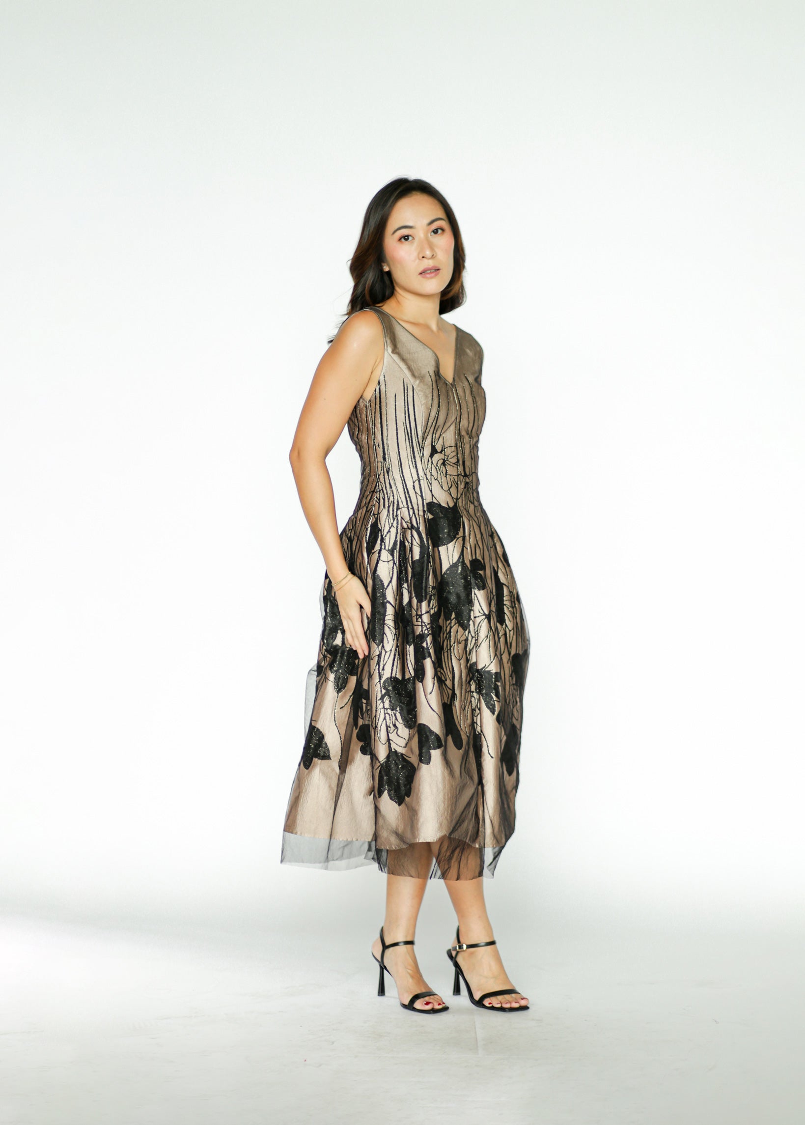 black and nude midi dress Black Nude Abstract Print Wrap Midi Dress 8