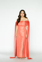 Rust Formal Gown with Pearl Details