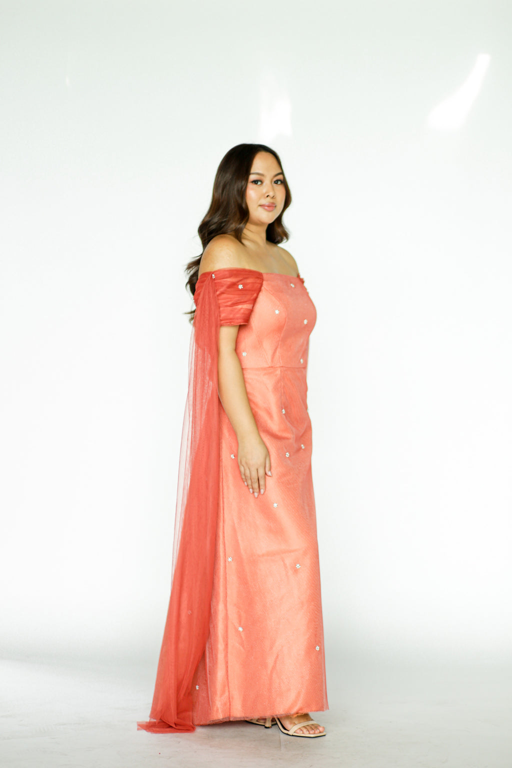 Rust Formal Gown with Pearl Details