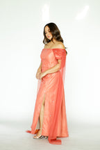 Rust Formal Gown with Pearl Details