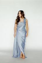 Dusty Blue Satin Asymmetrical Dress