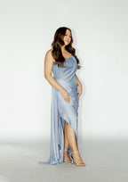 Dusty Blue Satin Asymmetrical Dress