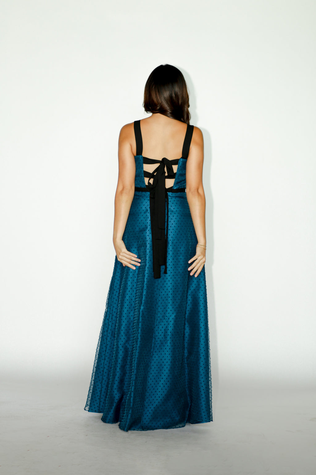 Teal Dotted Organza Formal Dress