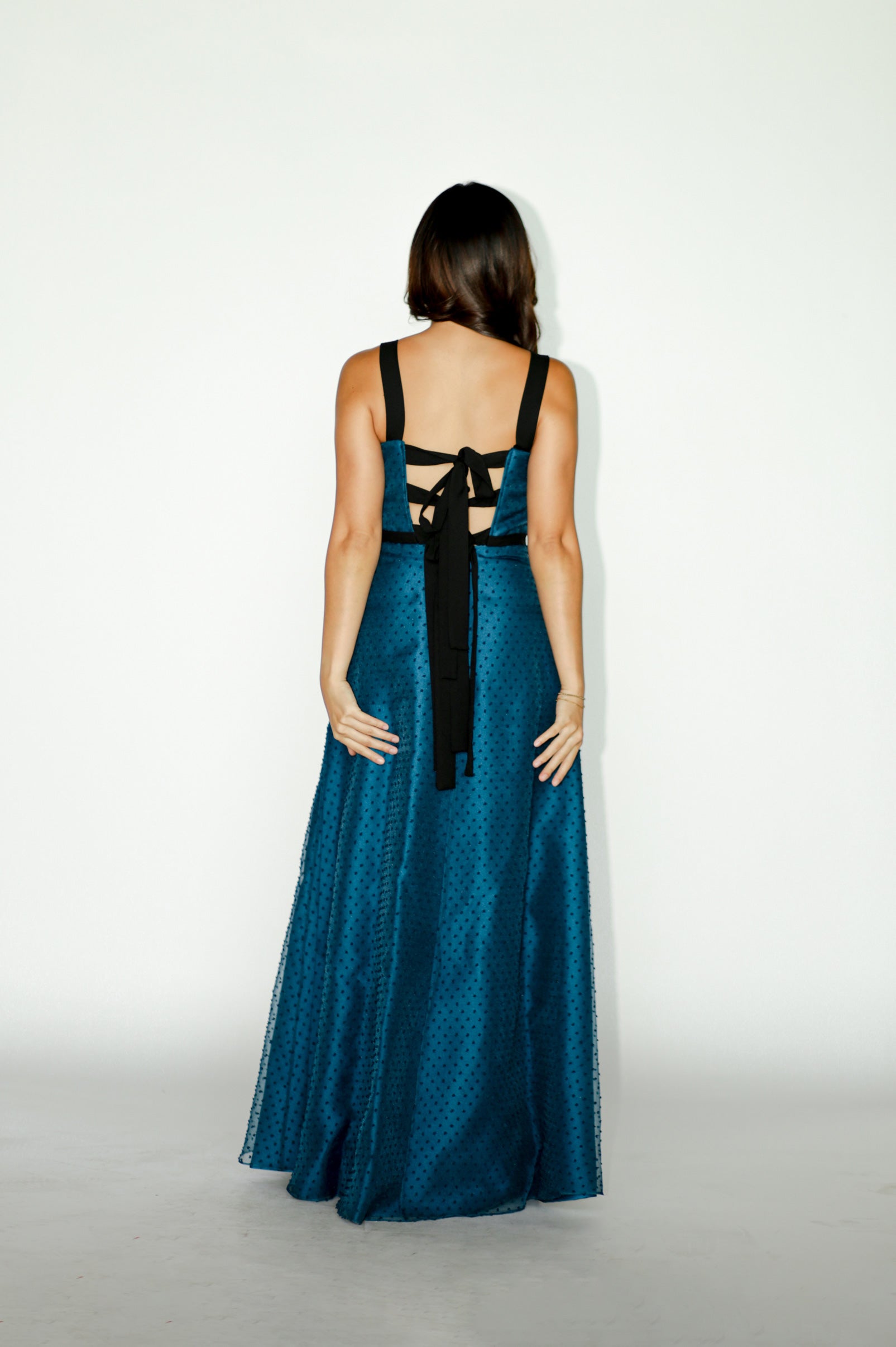 Teal Dotted Organza Formal Dress