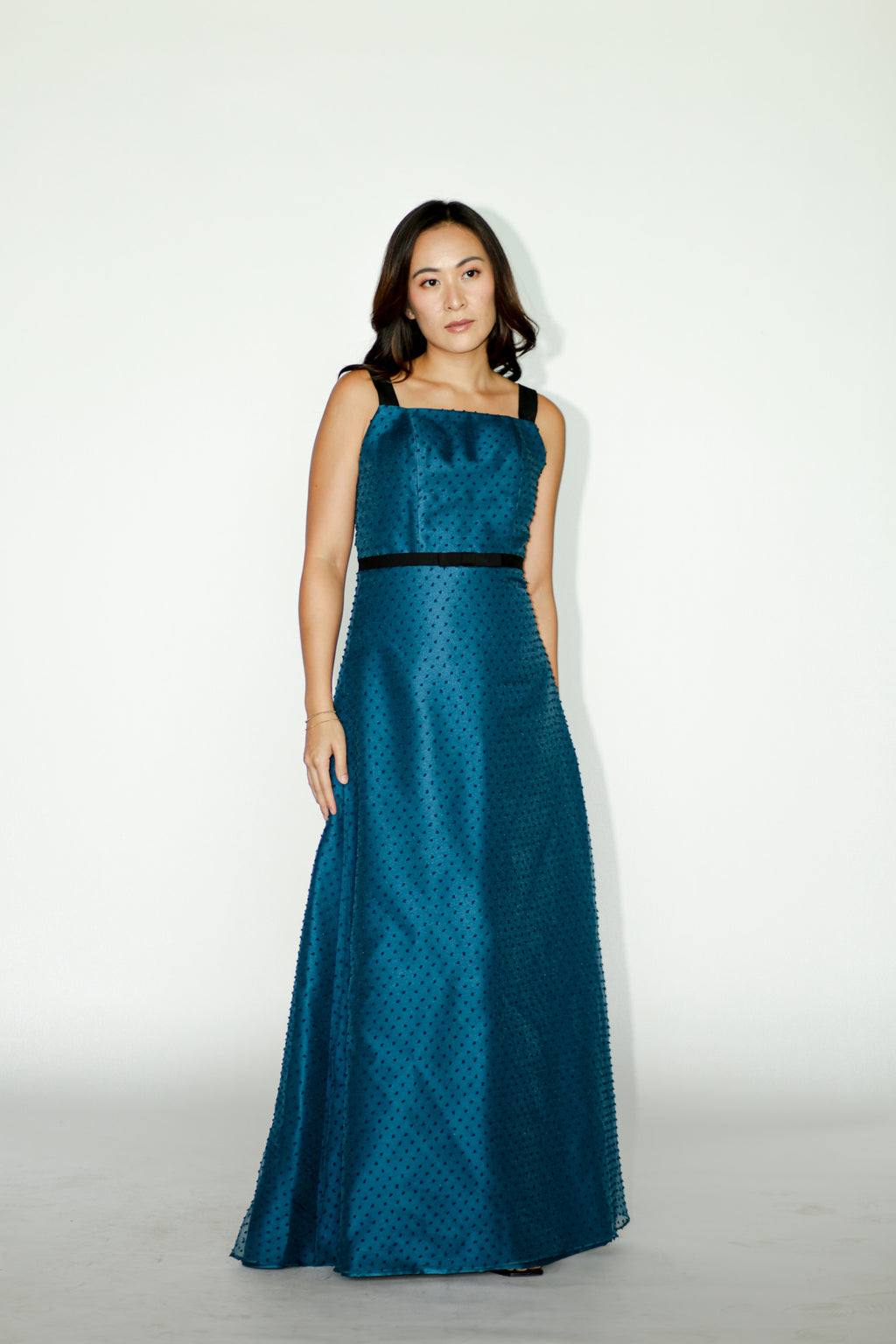 Teal Dotted Organza Formal Dress