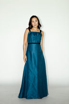 Teal Dotted Organza Formal Dress