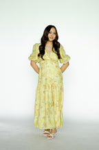 Yellow Floral Puff Sleeved Maxi Dress