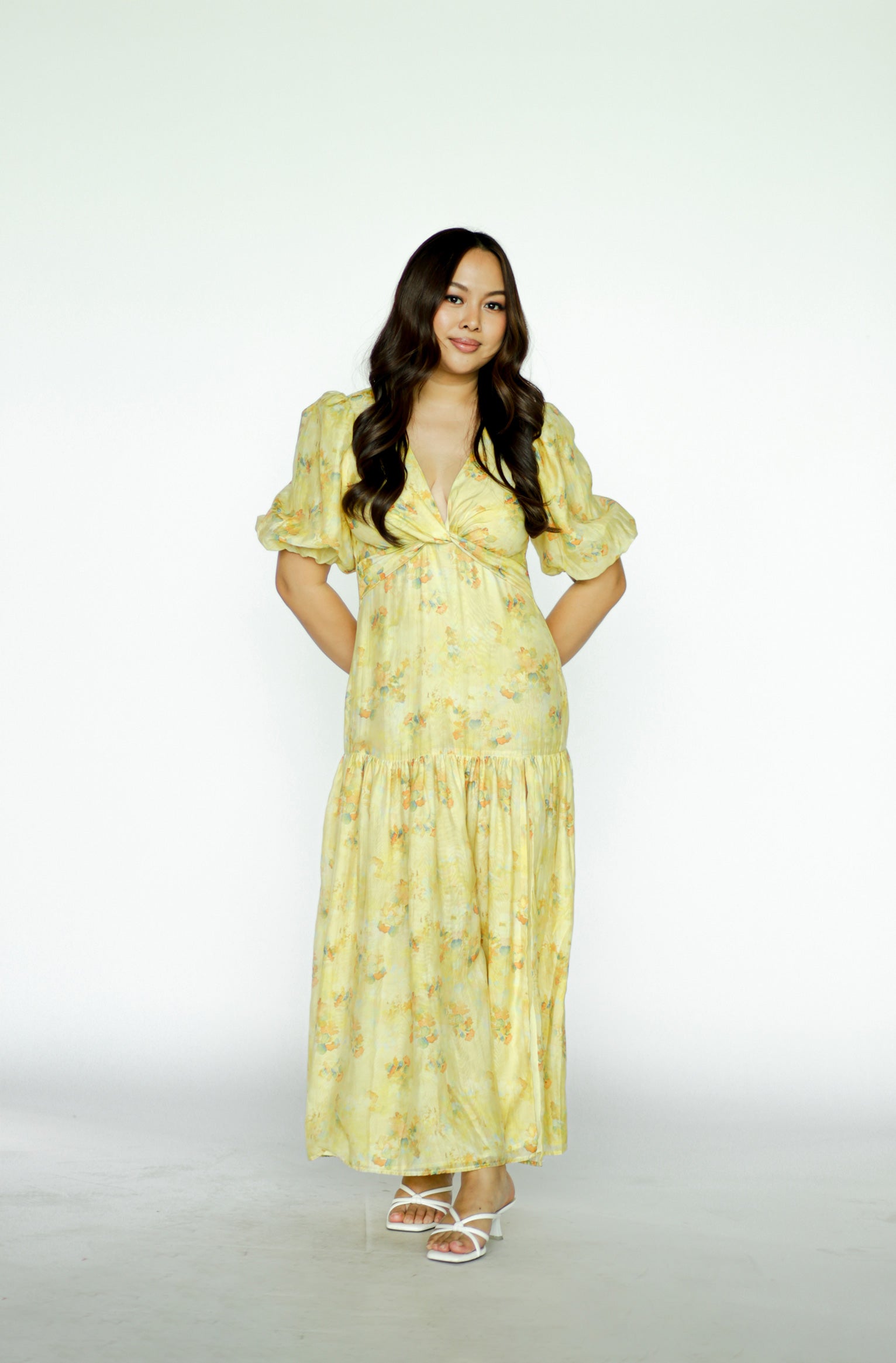 Yellow Floral Puff Sleeved Maxi Dress