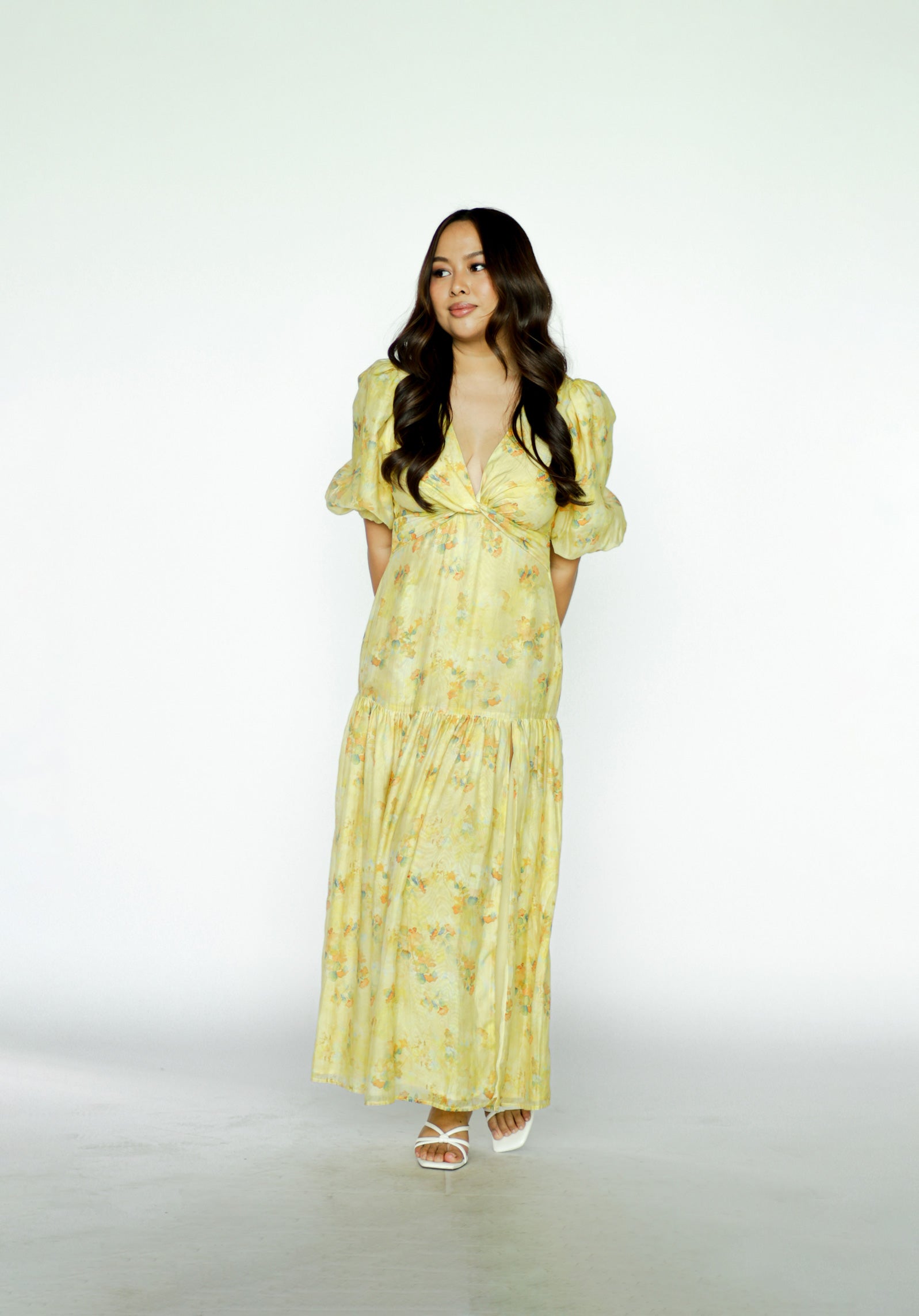 Yellow Floral Puff Sleeved Maxi Dress