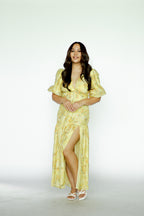 Yellow Floral Puff Sleeved Maxi Dress