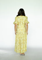 Yellow Floral Puff Sleeved Maxi Dress