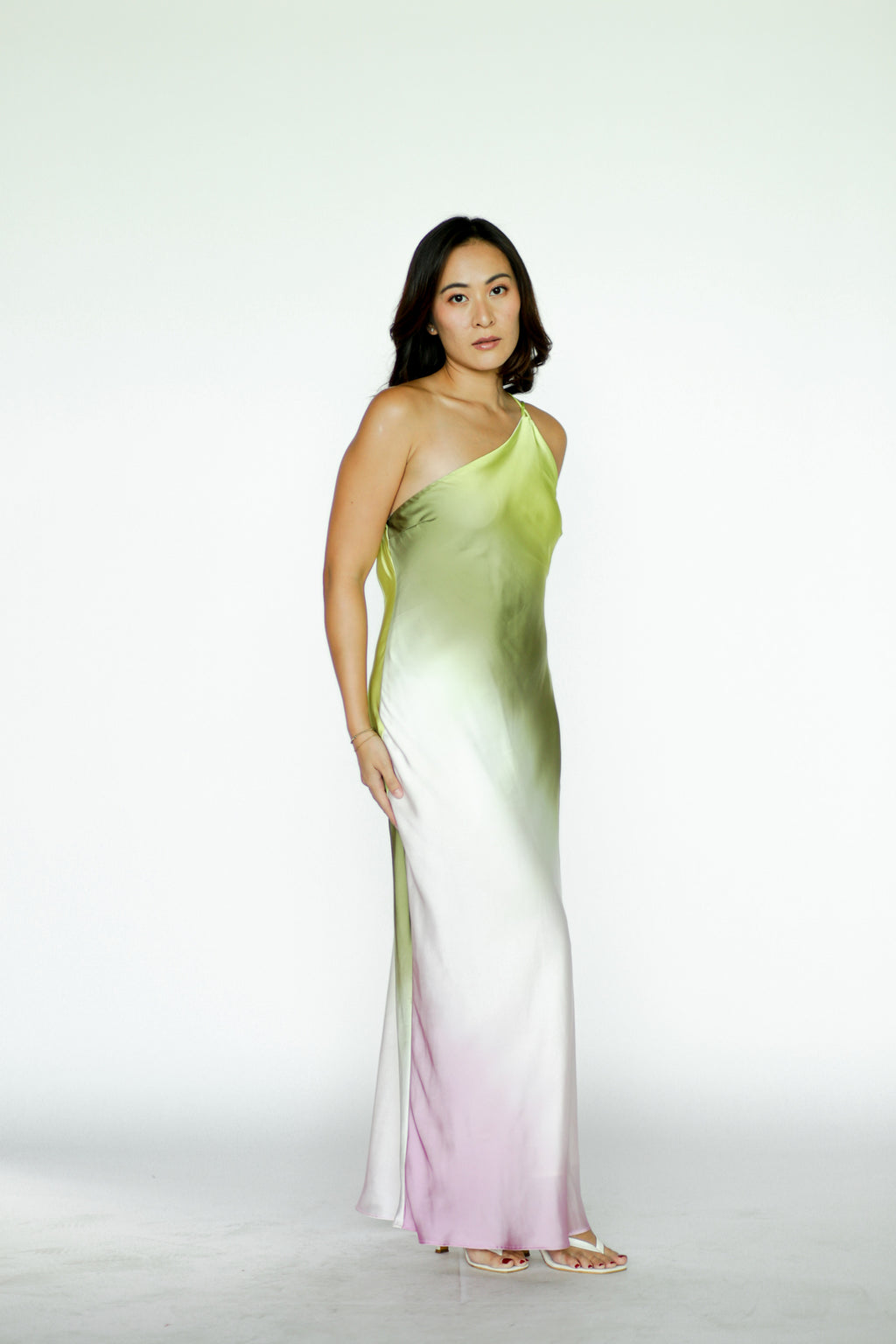 Green and Pink Ombré Maxi Dress