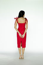 Red Midi Dress with Bow Straps
