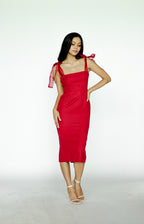 Red Midi Dress with Bow Straps