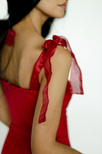 Red Midi Dress with Bow Straps