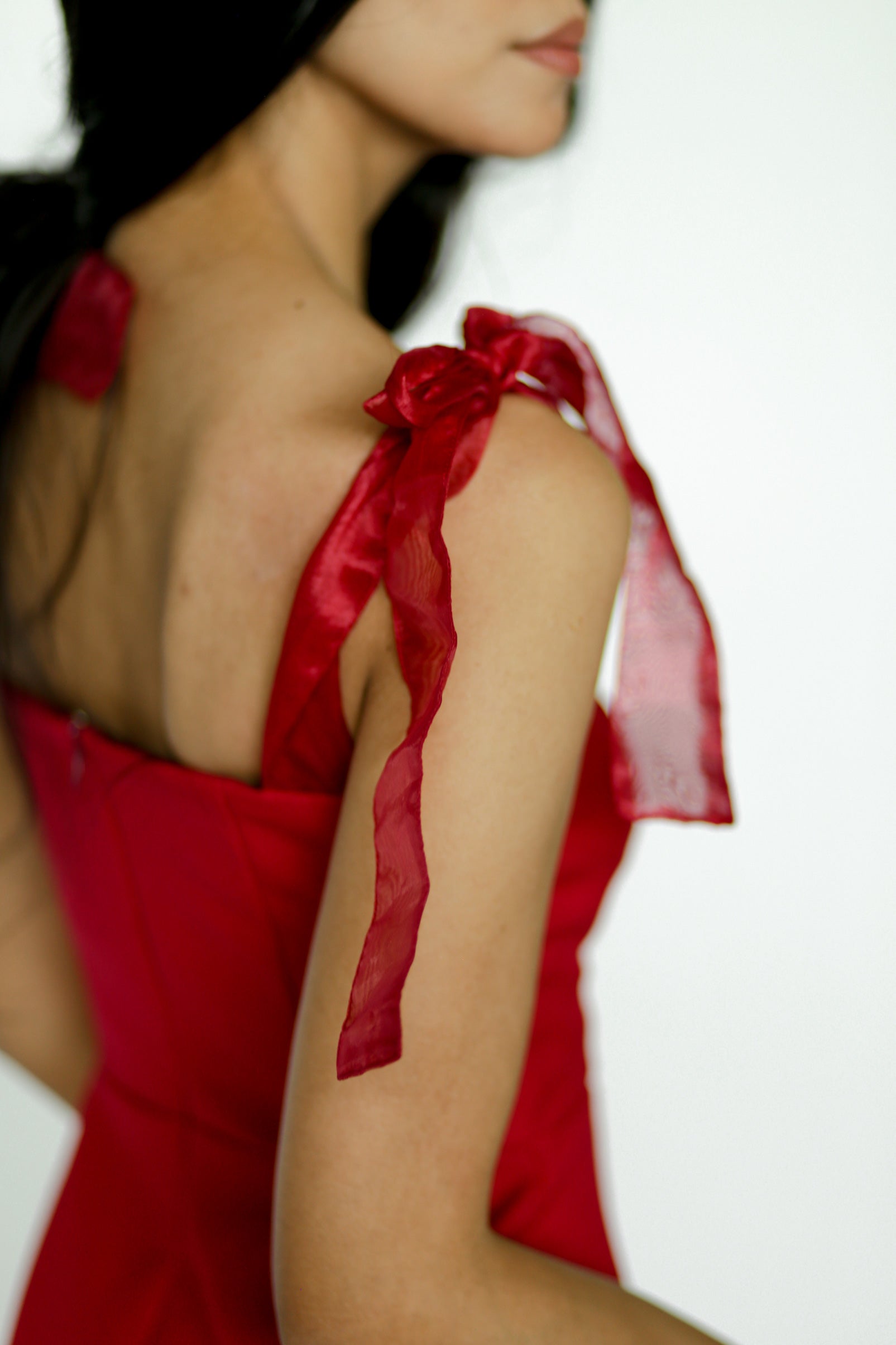 Red Midi Dress with Bow Straps