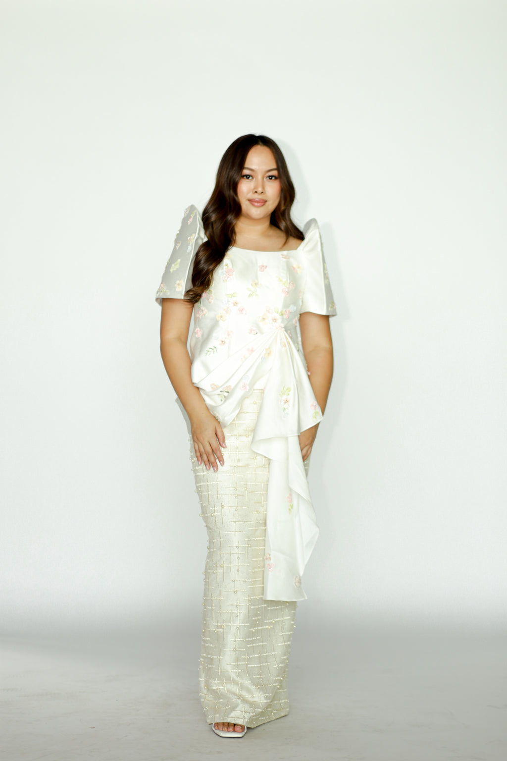 White Filipinina Top with Floral Applique