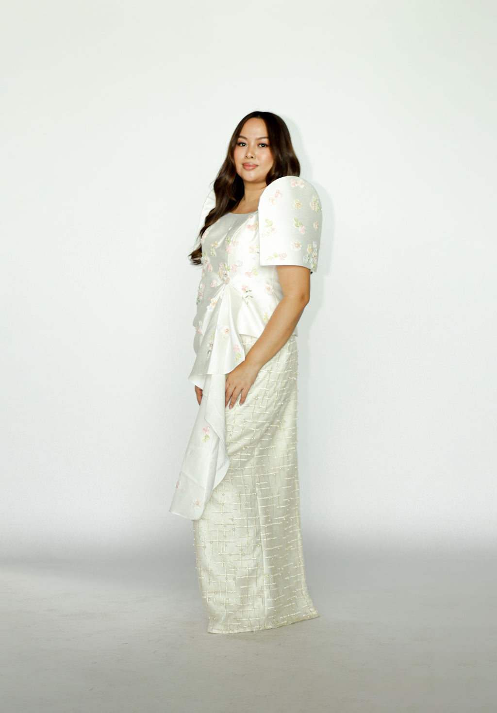 White Filipinina Top with Floral Applique