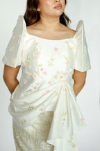 White Filipinina Top with Floral Applique