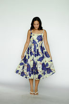Green and Purple Floral Cut Out Midi Dress