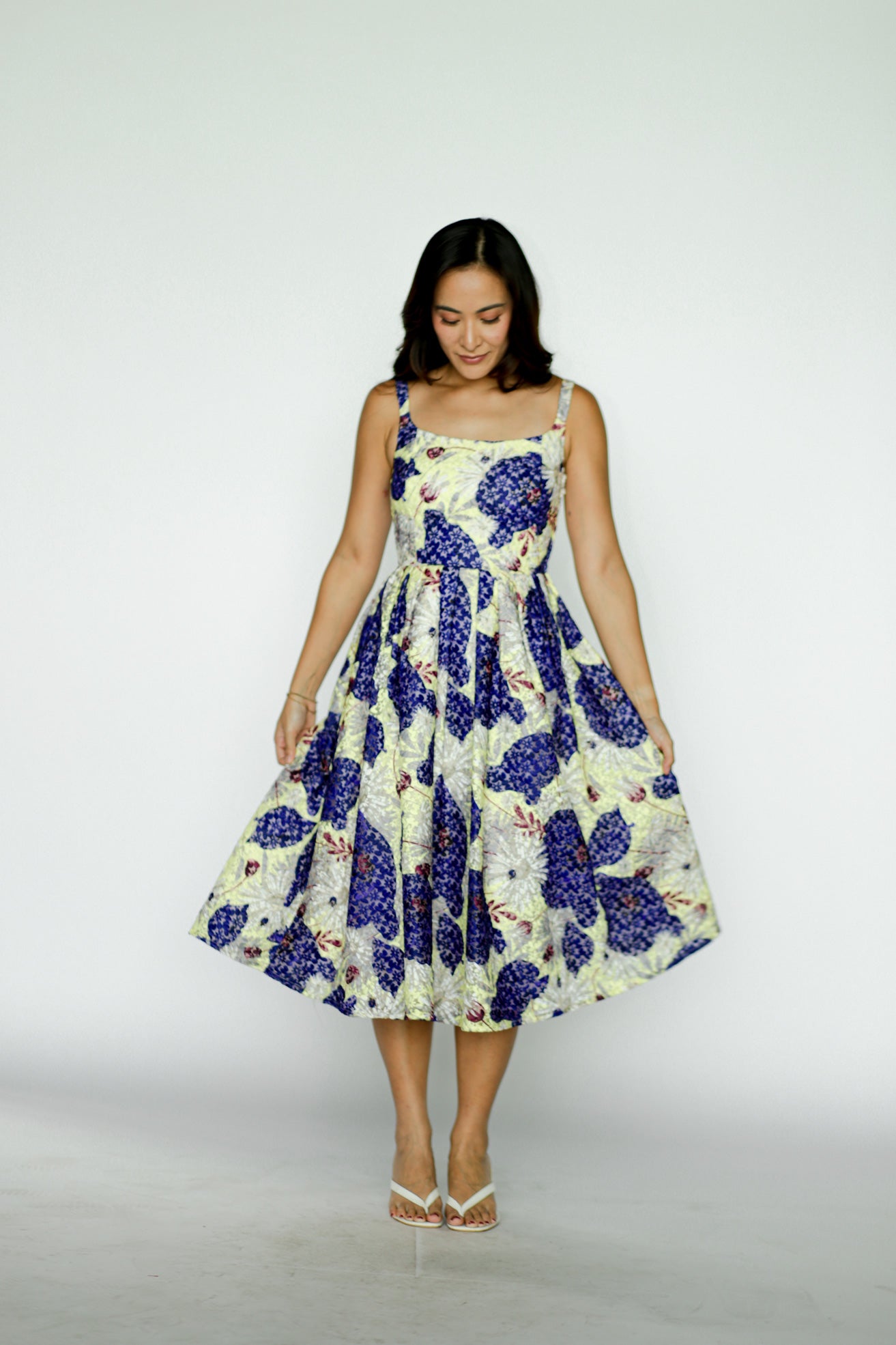 Green and Purple Floral Cut Out Midi Dress