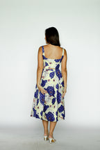 Green and Purple Floral Cut Out Midi Dress