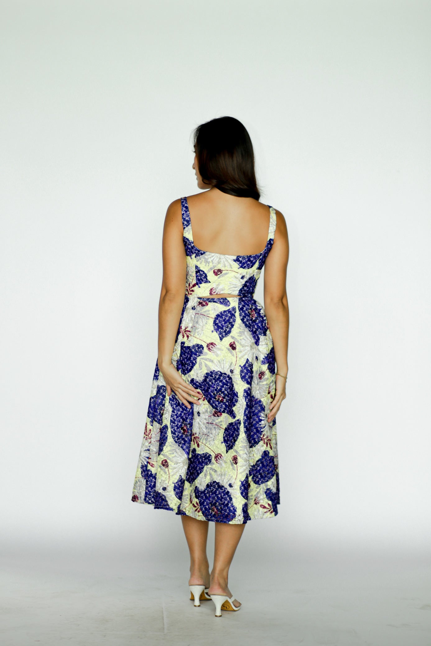 Green and Purple Floral Cut Out Midi Dress