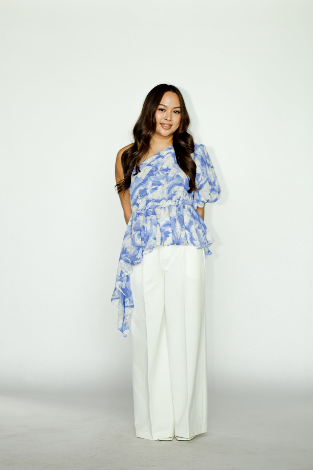 Asymmetrical Blue Floral Top