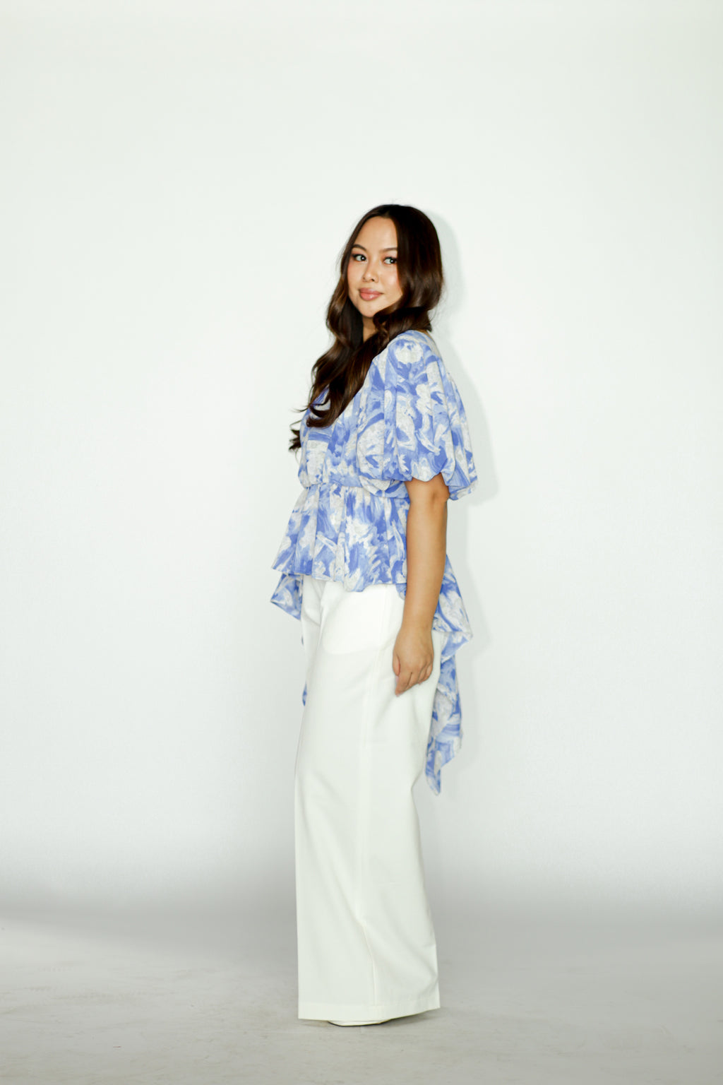 Asymmetrical Blue Floral Top