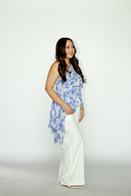 Asymmetrical Blue Floral Top