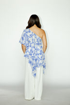 Asymmetrical Blue Floral Top
