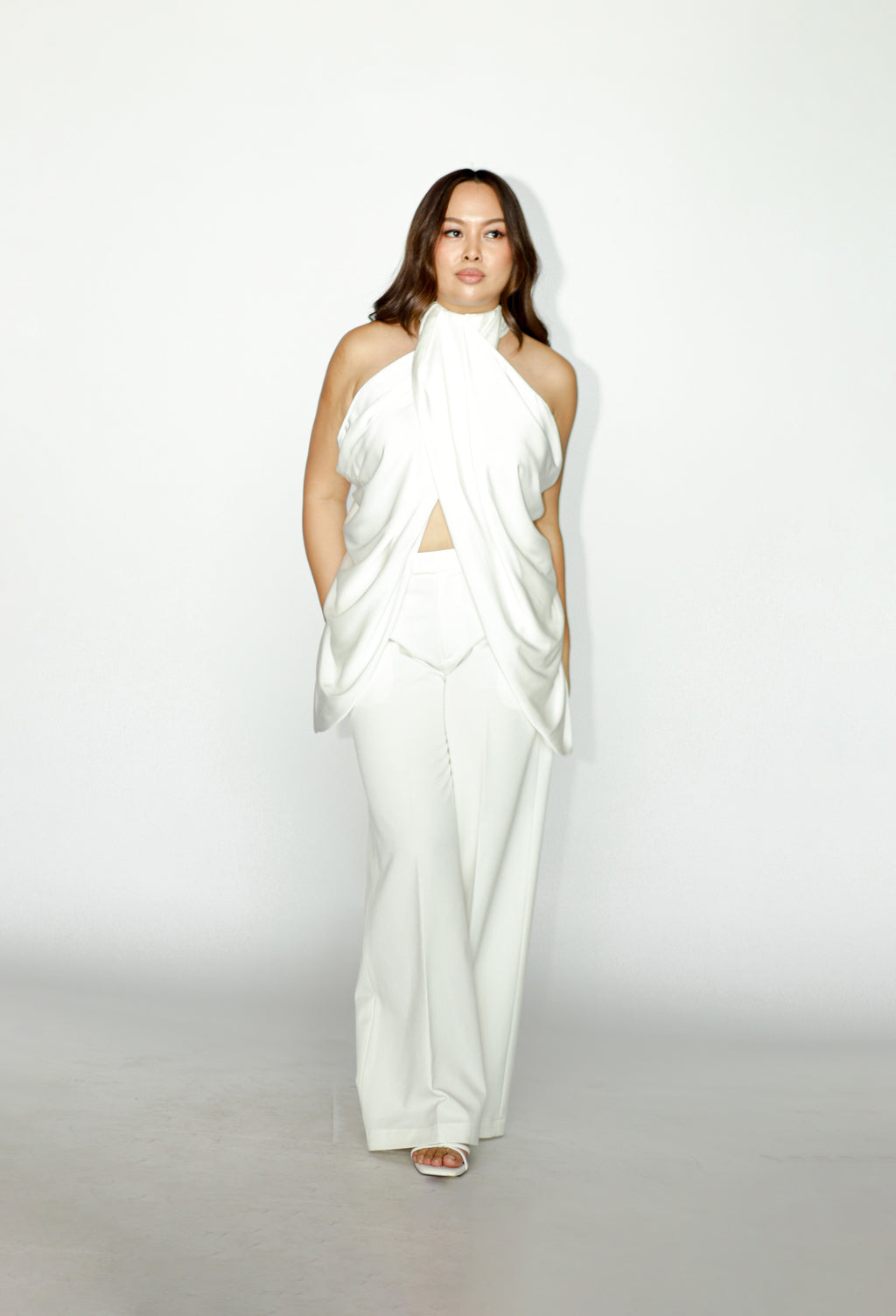 White Halter Draped Top