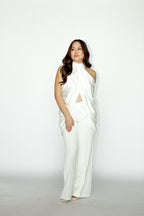 White Halter Draped Top