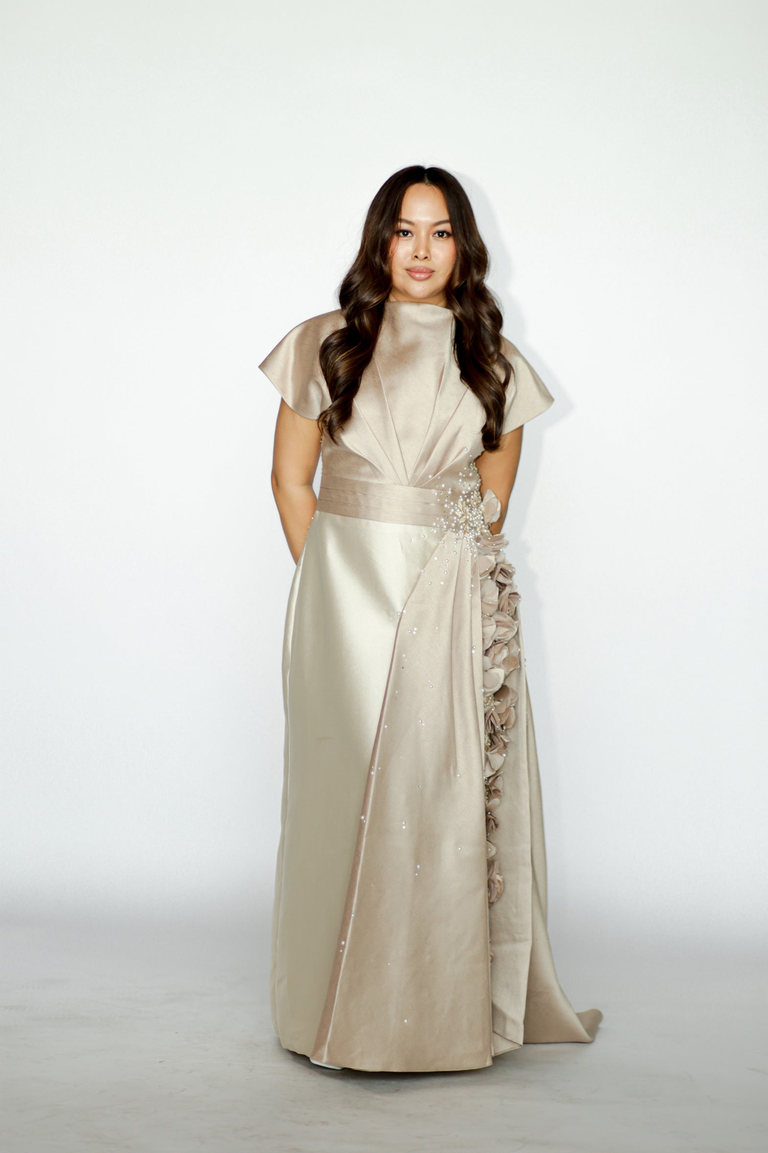 Champagne Gown with Floral Applique