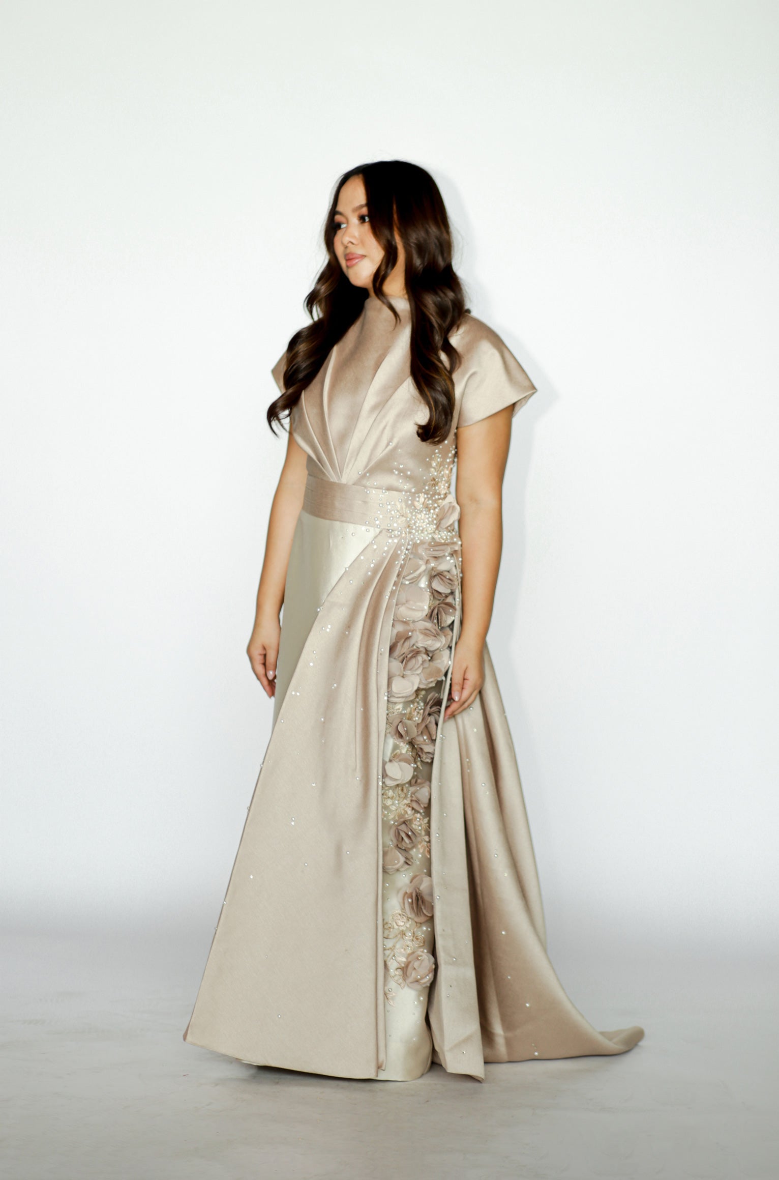 Champagne Gown with Floral Applique