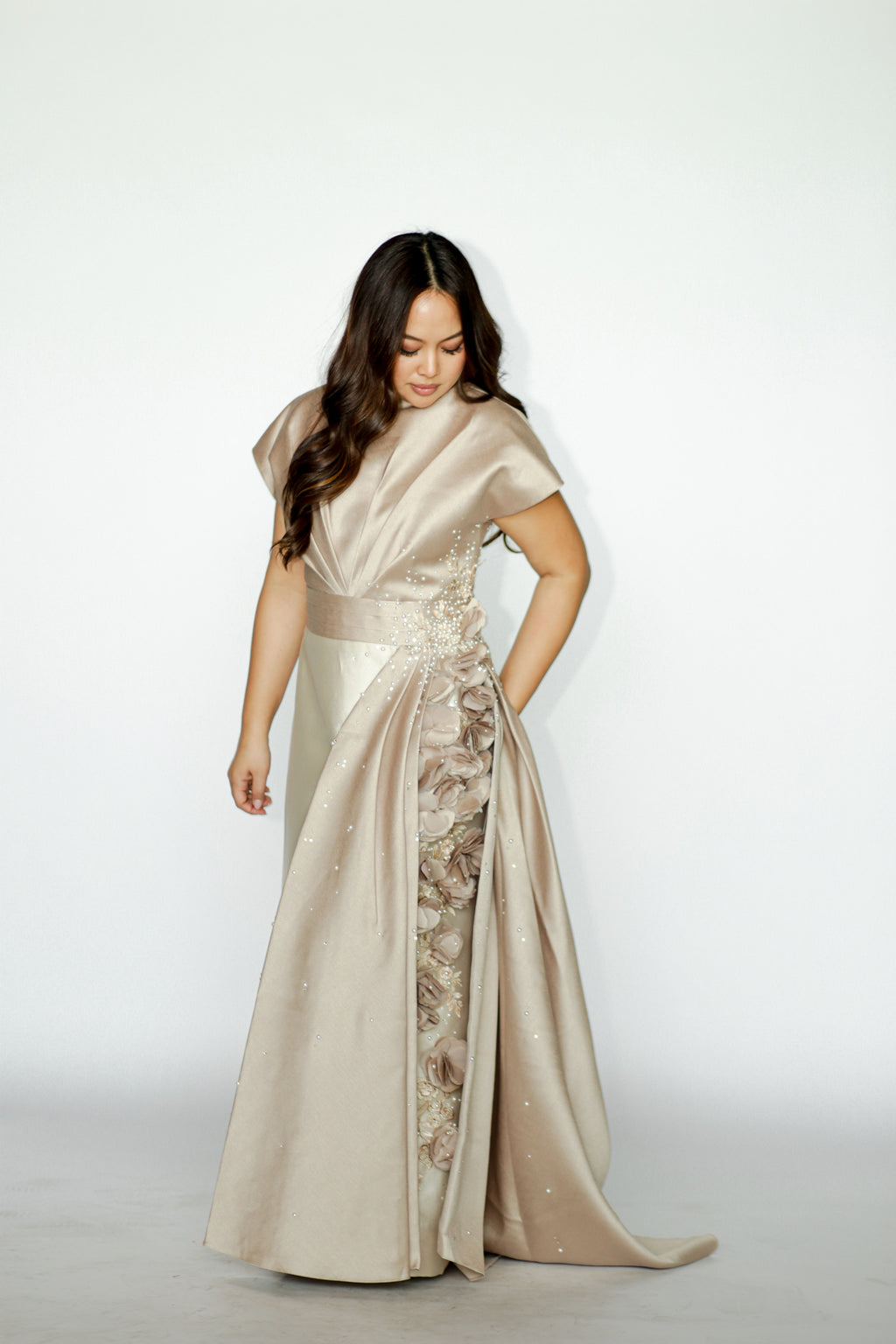 Champagne Gown with Floral Applique