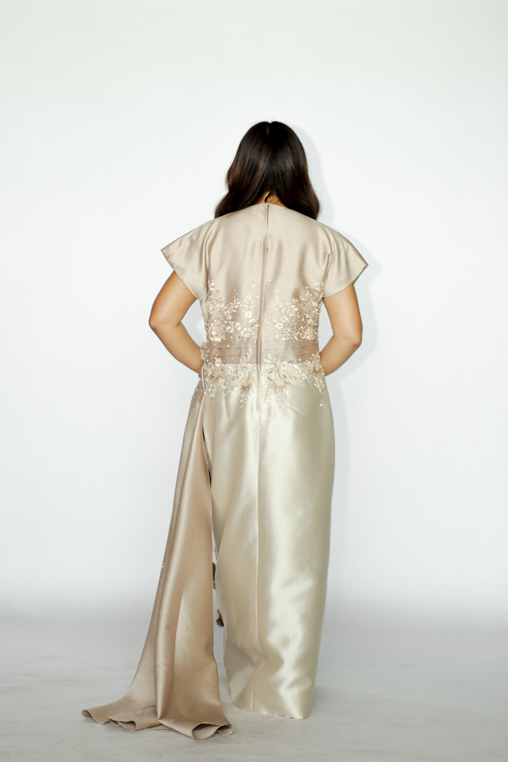 Champagne Gown with Floral Applique