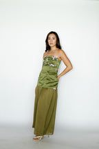 Moss Green Embellished Top with Matching Skirt