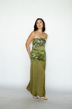 Moss Green Embellished Top with Matching Skirt