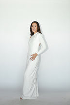 White One Sided Long Sleeves Maxi Dress