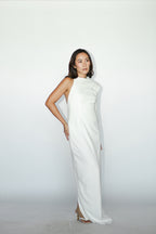 White One Sided Long Sleeves Maxi Dress