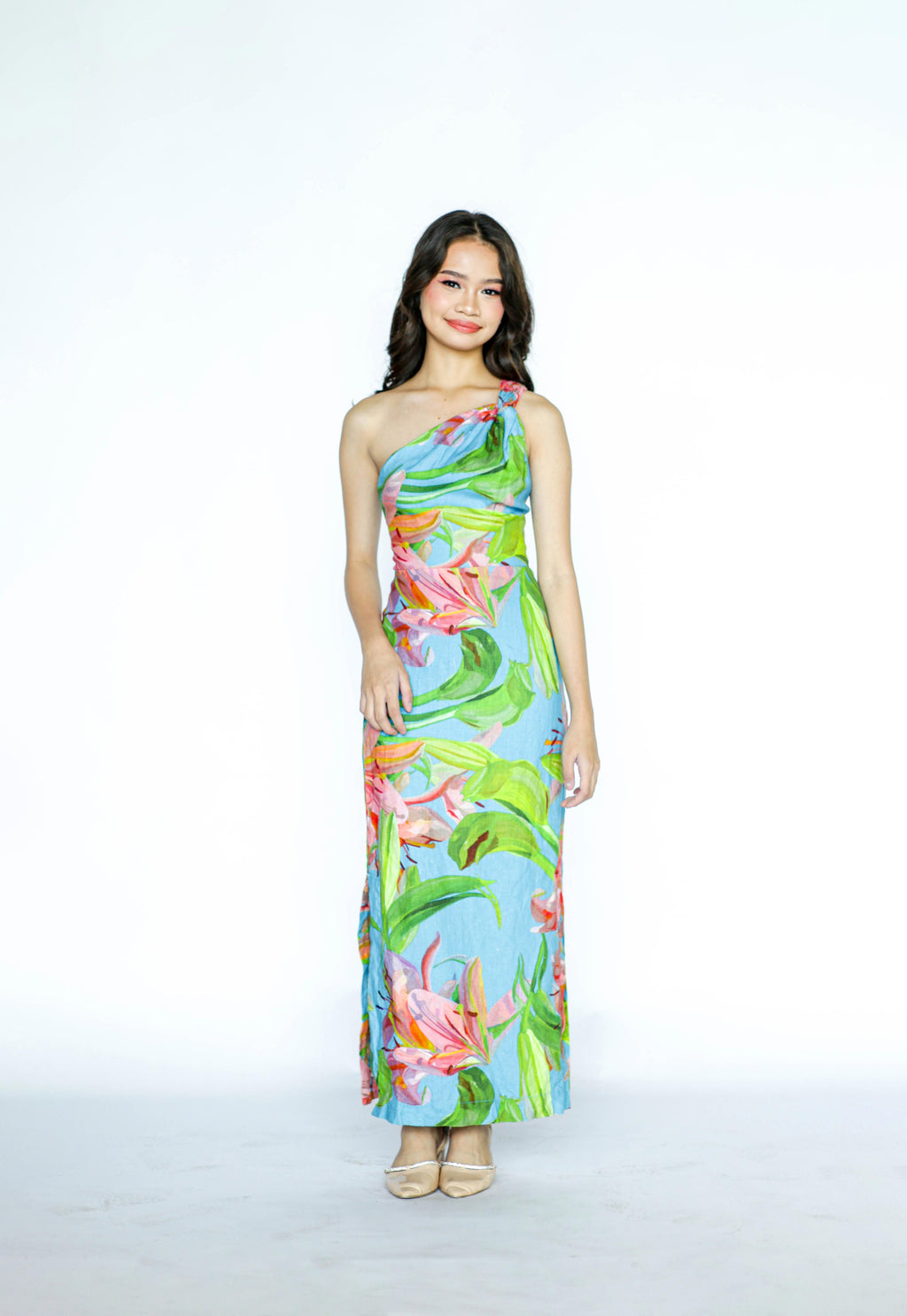 One Sided Mini Blue Floral Dress