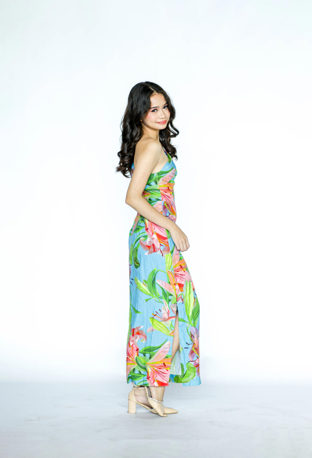 One Sided Mini Blue Floral Dress
