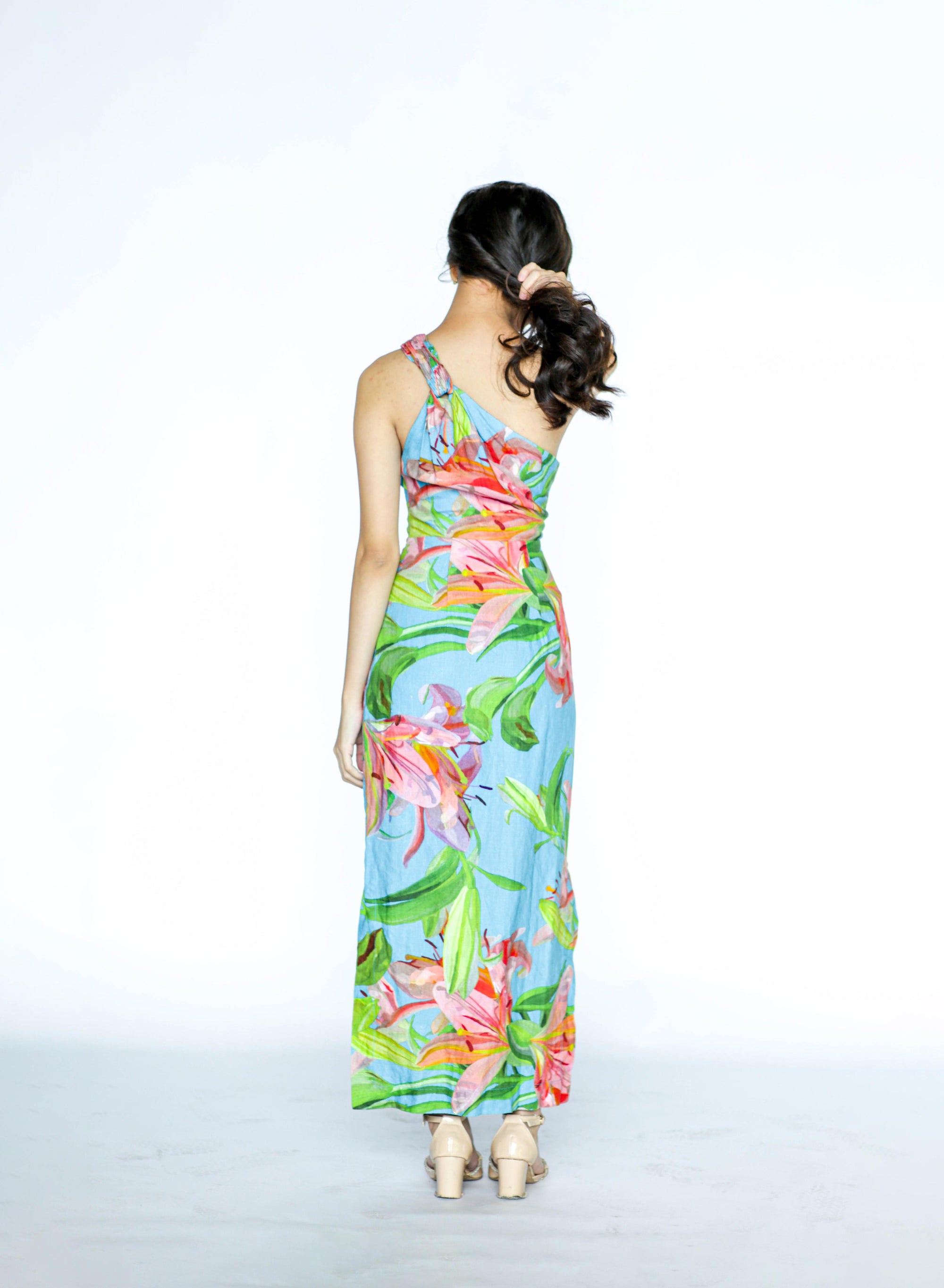 One Sided Mini Blue Floral Dress