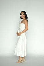 Floral-Appliqué Linen Blend Midi Dress